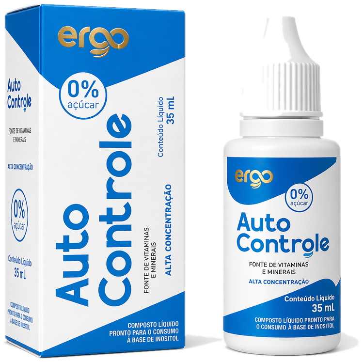 Auto Controle 35 ml — caixa e frasco conta-gotas do suplemento líquido com inositol